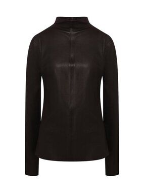 BOTTEGA VENETA Women's Turtleneck Leather Top Size 36 in Brown